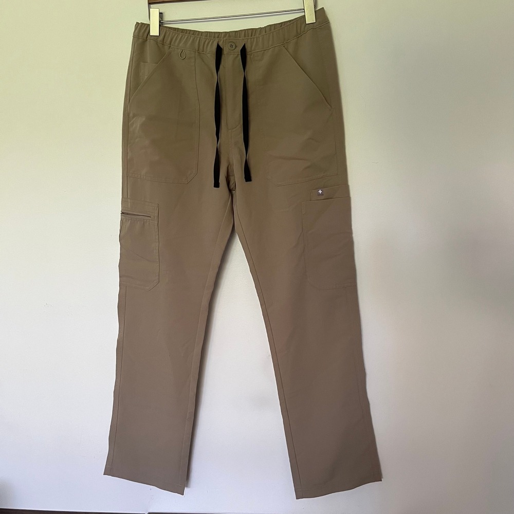 FIGS Cairo Cargo Scrub Pants Mens Medium Tan Khaki Elastic Waist Drawstring